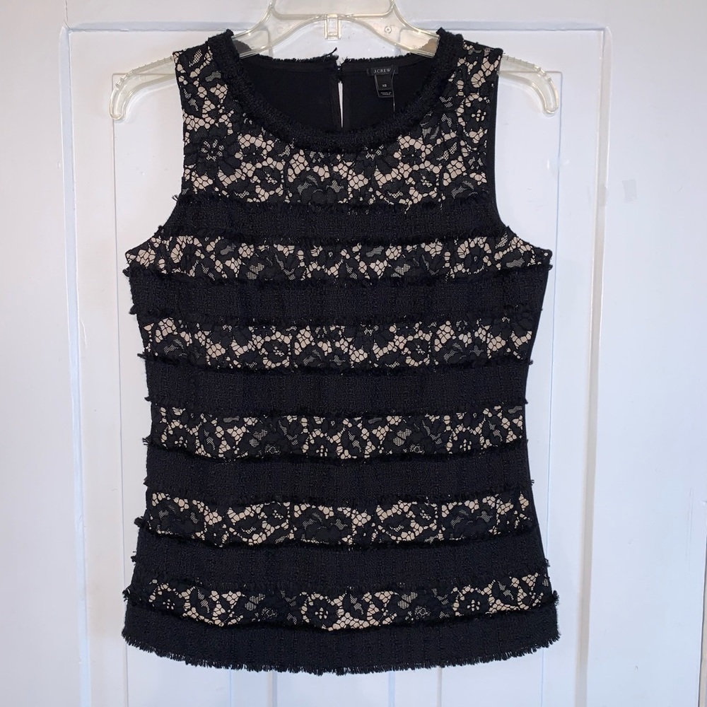 J. Crew Fringey Top In Tweed And Lace- NWT